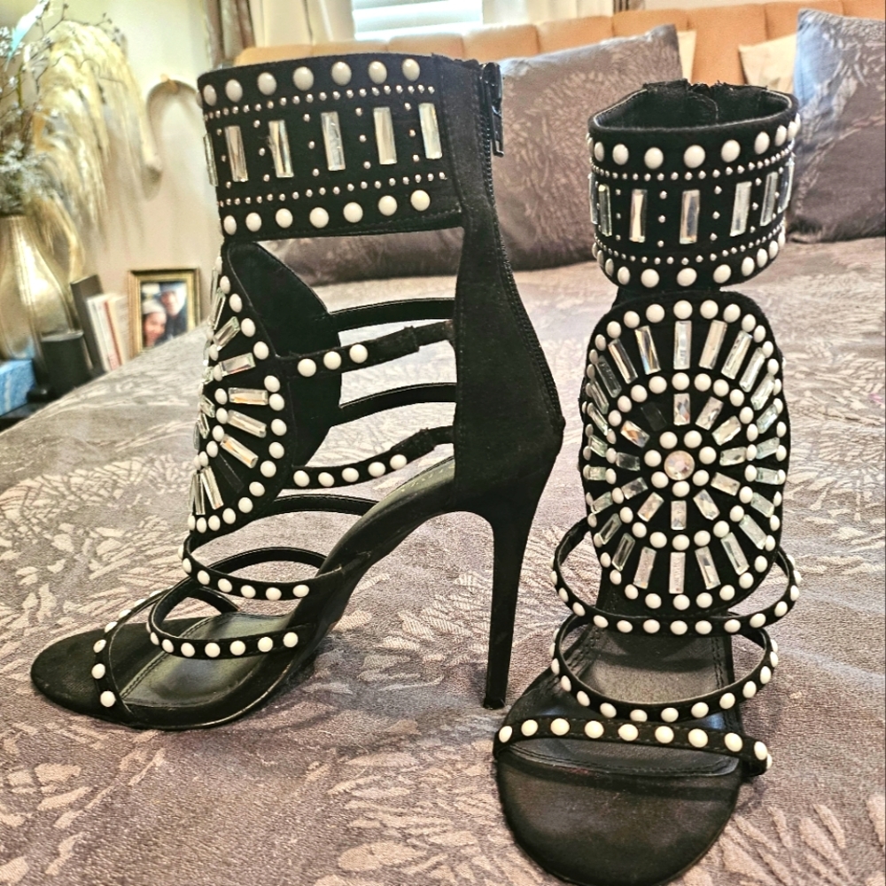 Beautiful Embellished Faux Sueded Stilettos